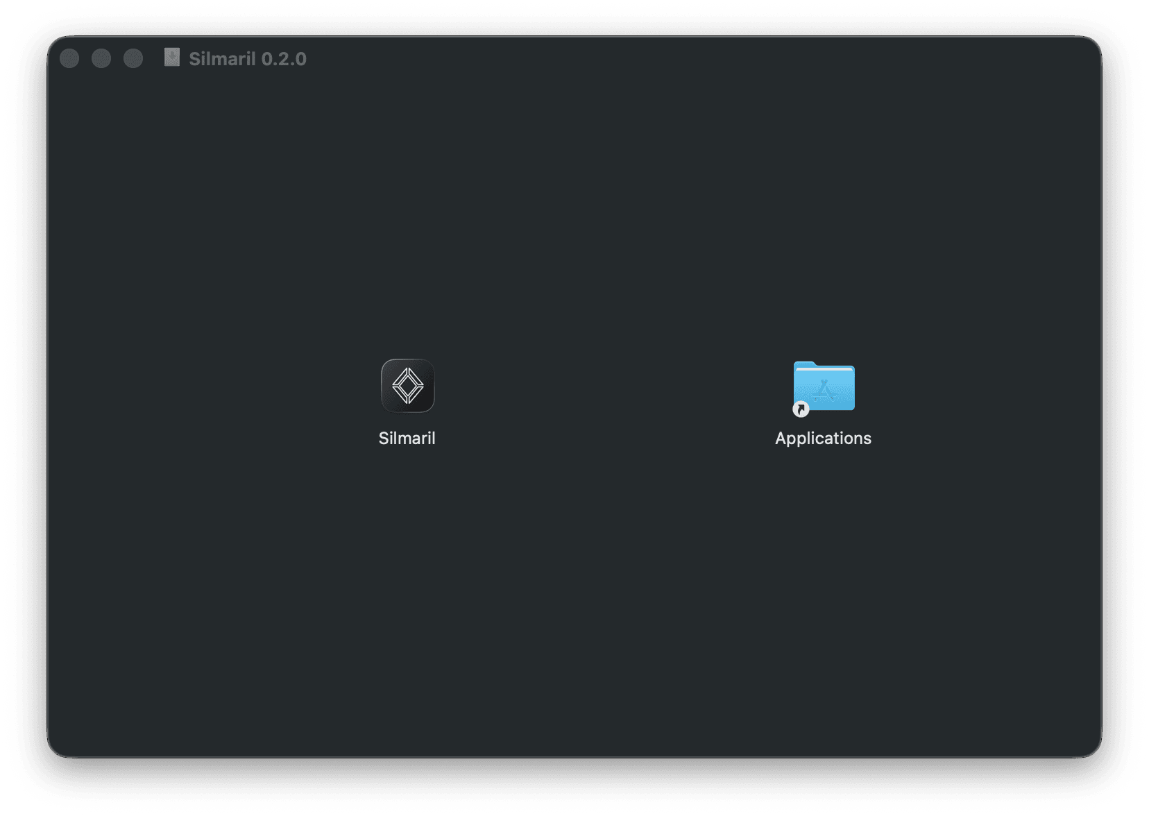 Mounted Silmaril installer showing the Silmaril app and Applications folder