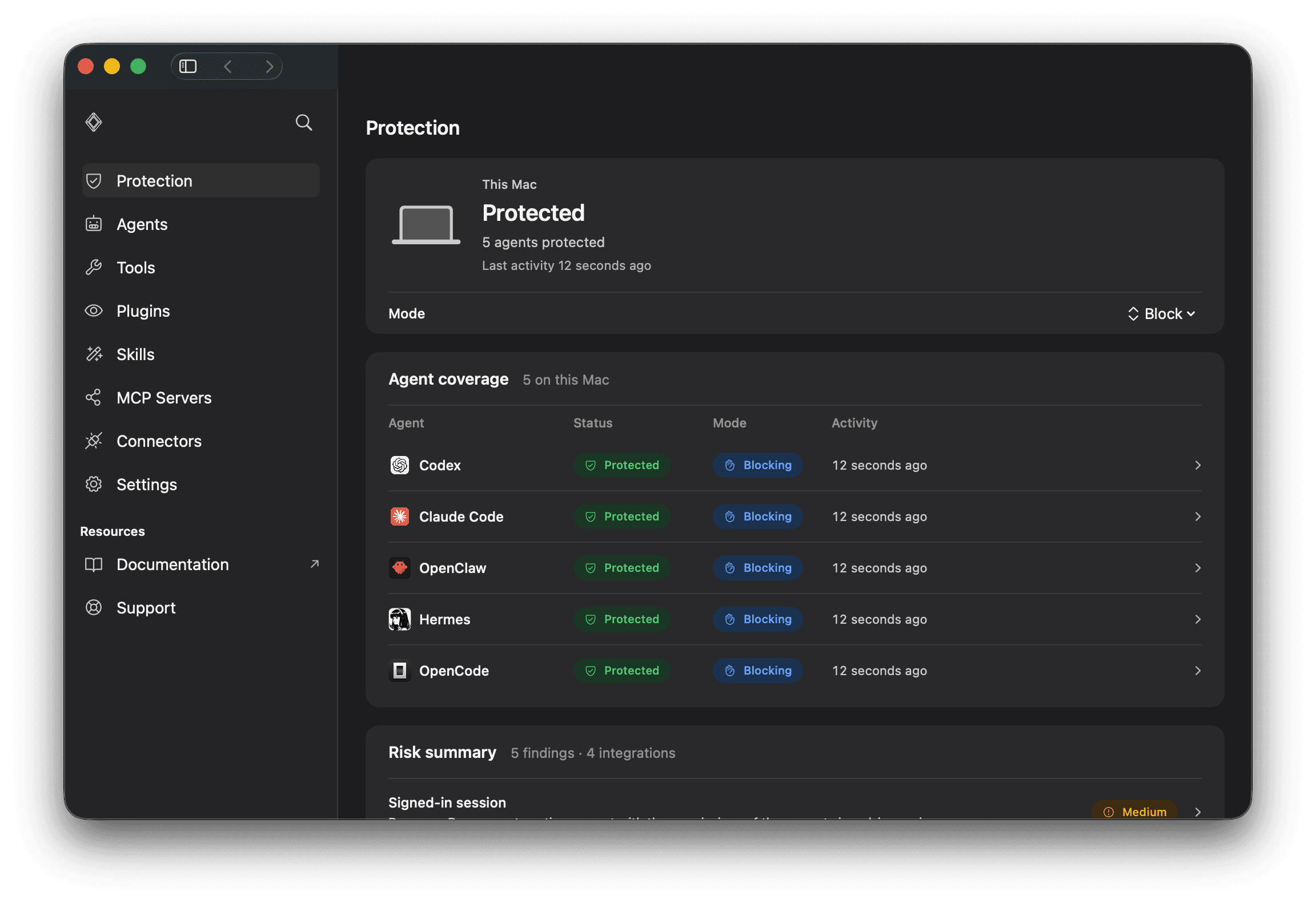 Silmaril Protection page showing a privacy-safe representative list of protected agents
